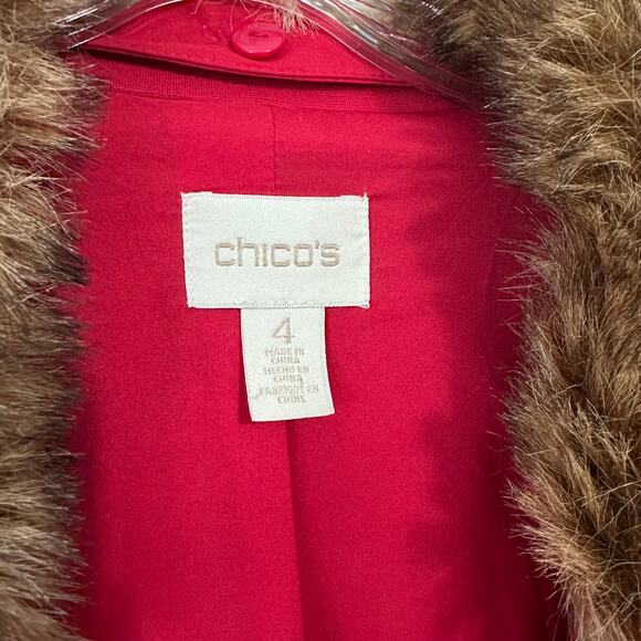 Chicos Red Double Breasted Pea Coat Blazer with Removable Faux Fur Collar XXL - Picture 4 of 14